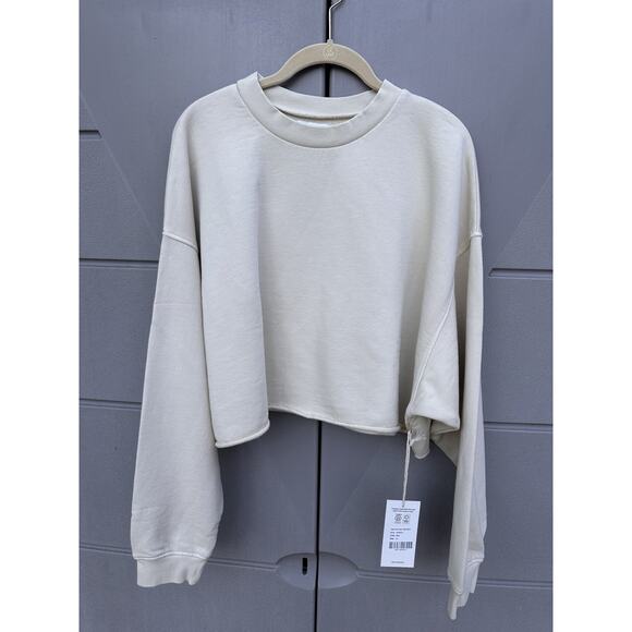 MATE The Label Organic Fleece Cropped Vintage Sweatshirt Bone Sz XL Athleisure - Picture 4 of 11